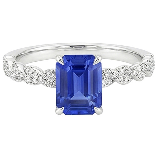 Anello di fidanzamento Twist Style con zaffiro blu da 4,50 carati e diamante