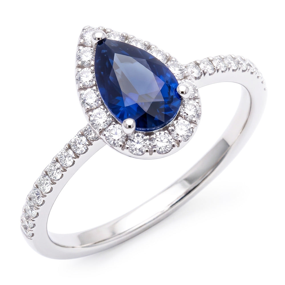 Anello di fidanzamento a goccia da 2,50 carati con zaffiro blu in oro bianco 14K