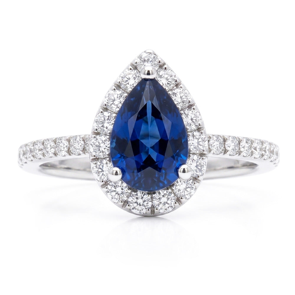 Anello di fidanzamento a goccia da 2,50 carati con zaffiro blu in oro bianco 14K
