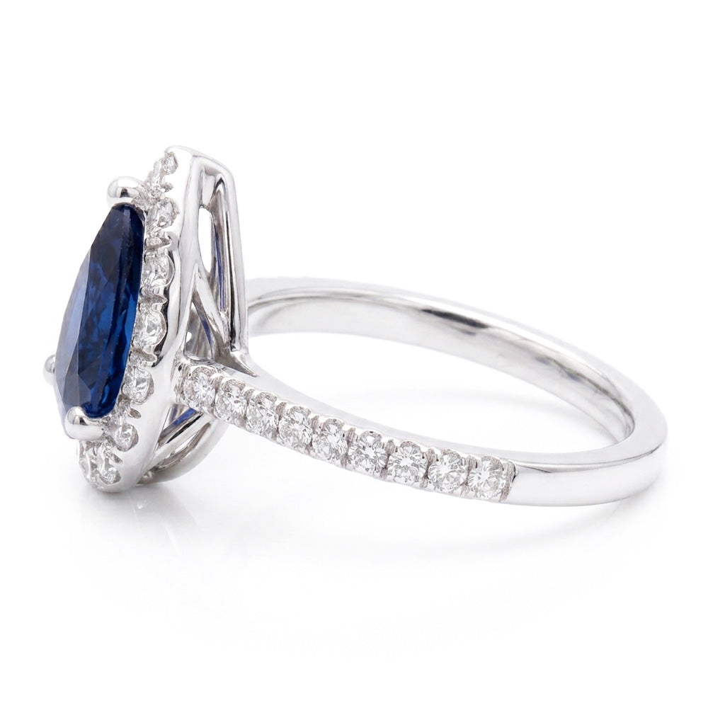 Anello di fidanzamento a goccia da 2,50 carati con zaffiro blu in oro bianco 14K