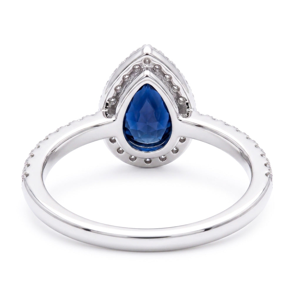 Anello di fidanzamento a goccia da 2,50 carati con zaffiro blu in oro bianco 14K