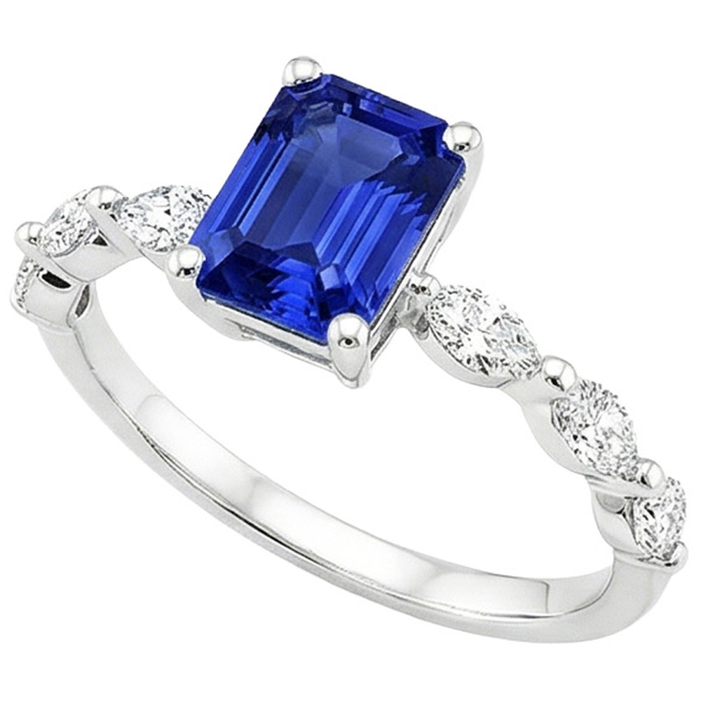 Anello di fidanzamento accentato con smeraldo zaffiro di Ceylon e diamante 4.50 carati