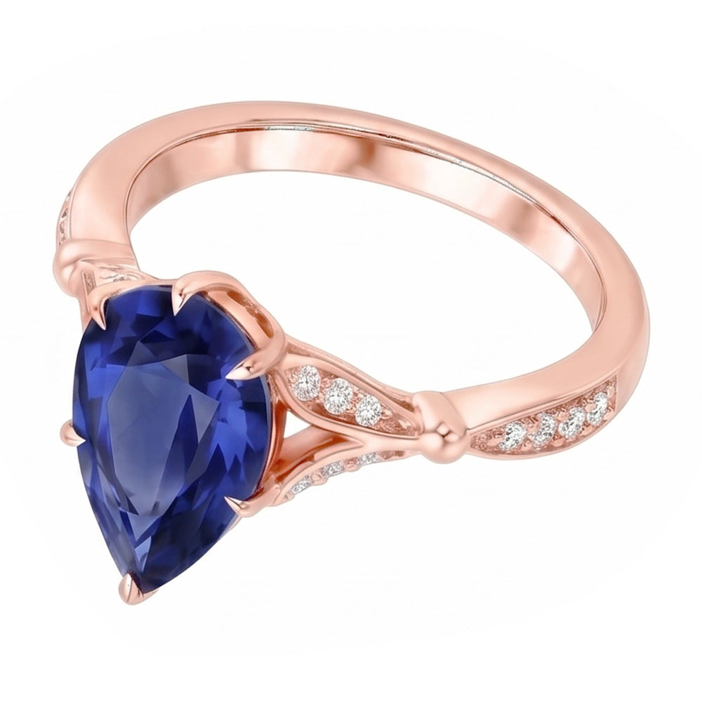 Anello di fidanzamento accentato pera zaffiro Ceylon e diamanti 4.50 carati