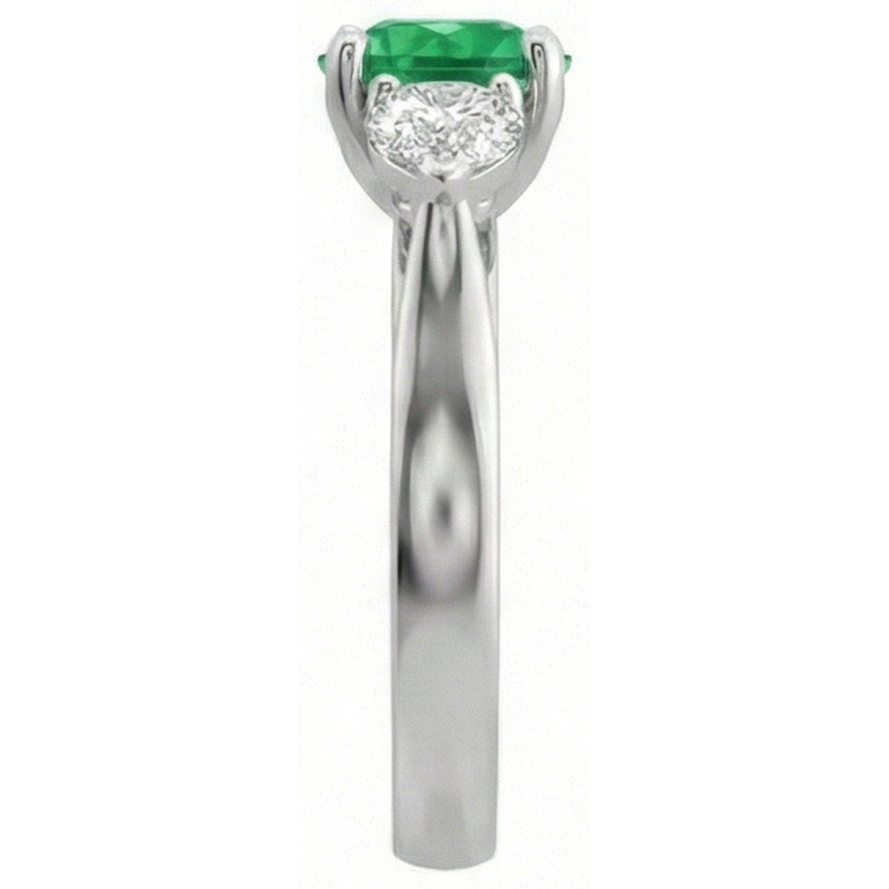 Anello di fidanzamento con 3 pietre di Verde smeraldo e diamanti 3 carati in oro bianco 14K