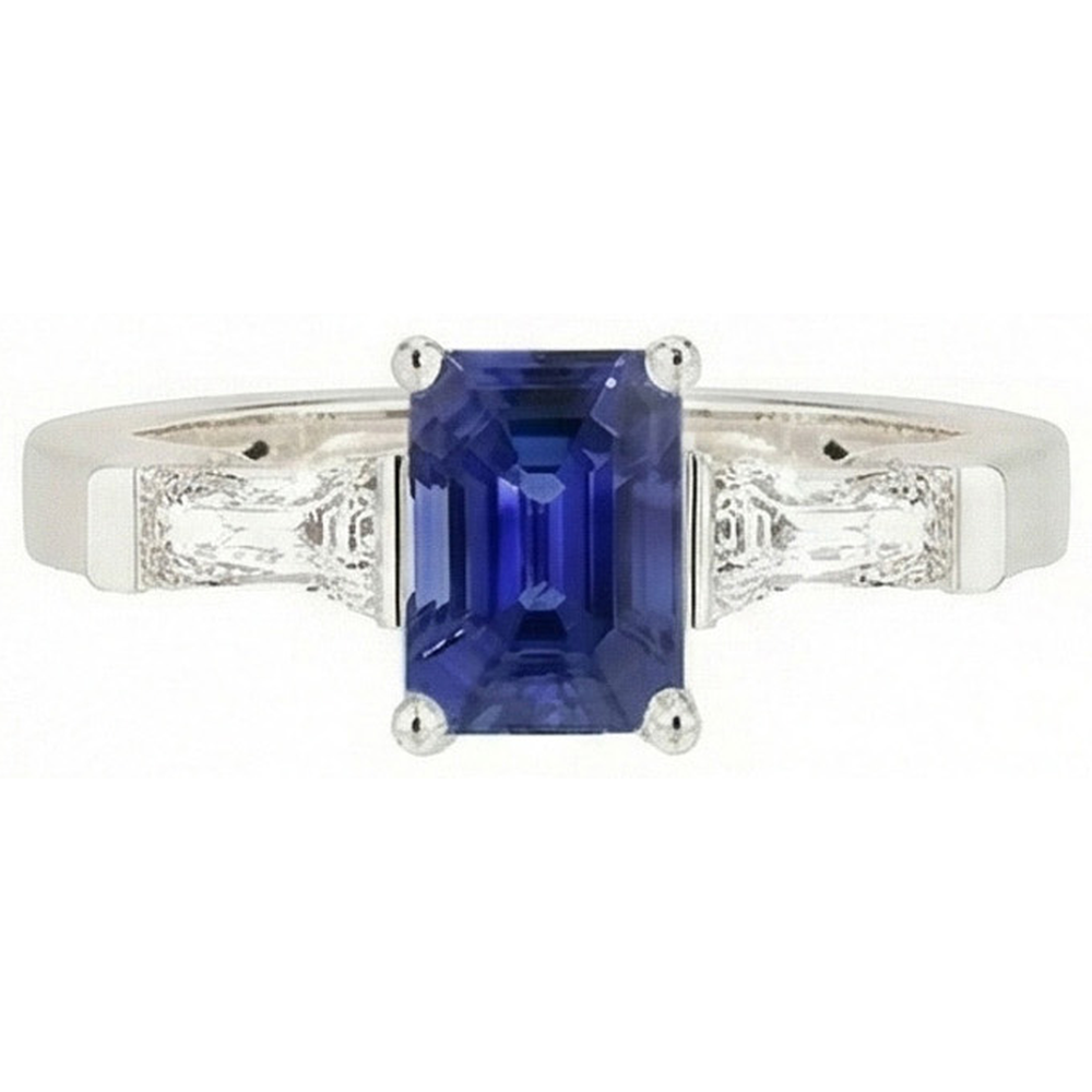 Anello di fidanzamento con 3 pietre di diamante e smeraldo blu zaffiro 2.50 carati