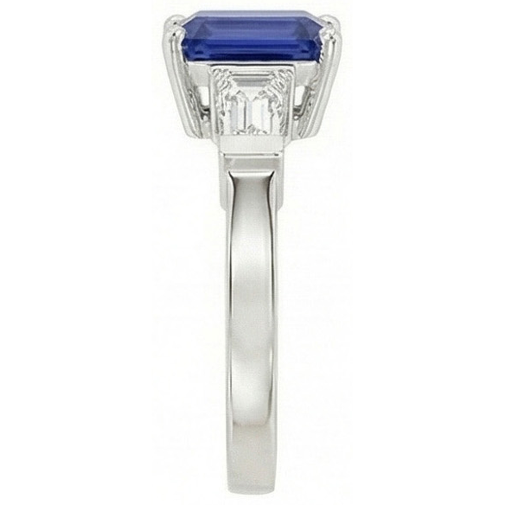 Anello di fidanzamento con 3 pietre di diamante e smeraldo blu zaffiro 2.50 carati