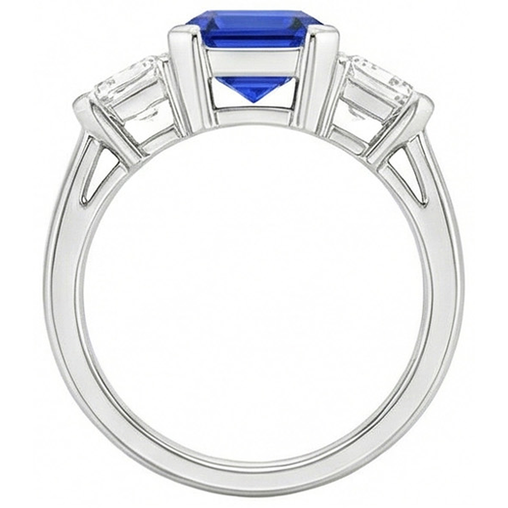 vero asscher diamante 2carati anello vista di profilo