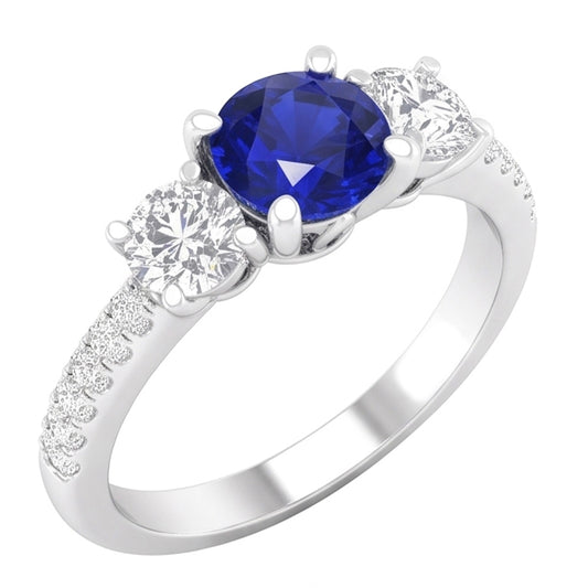 Anello di fidanzamento con 3 pietre stile diamante zaffiro rotondo 4.50 carati