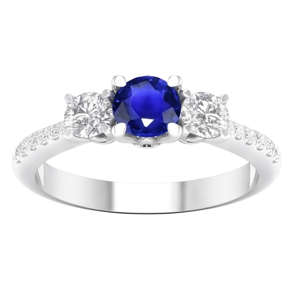 Anello di fidanzamento con 3 pietre stile diamante zaffiro rotondo 4.50 carati