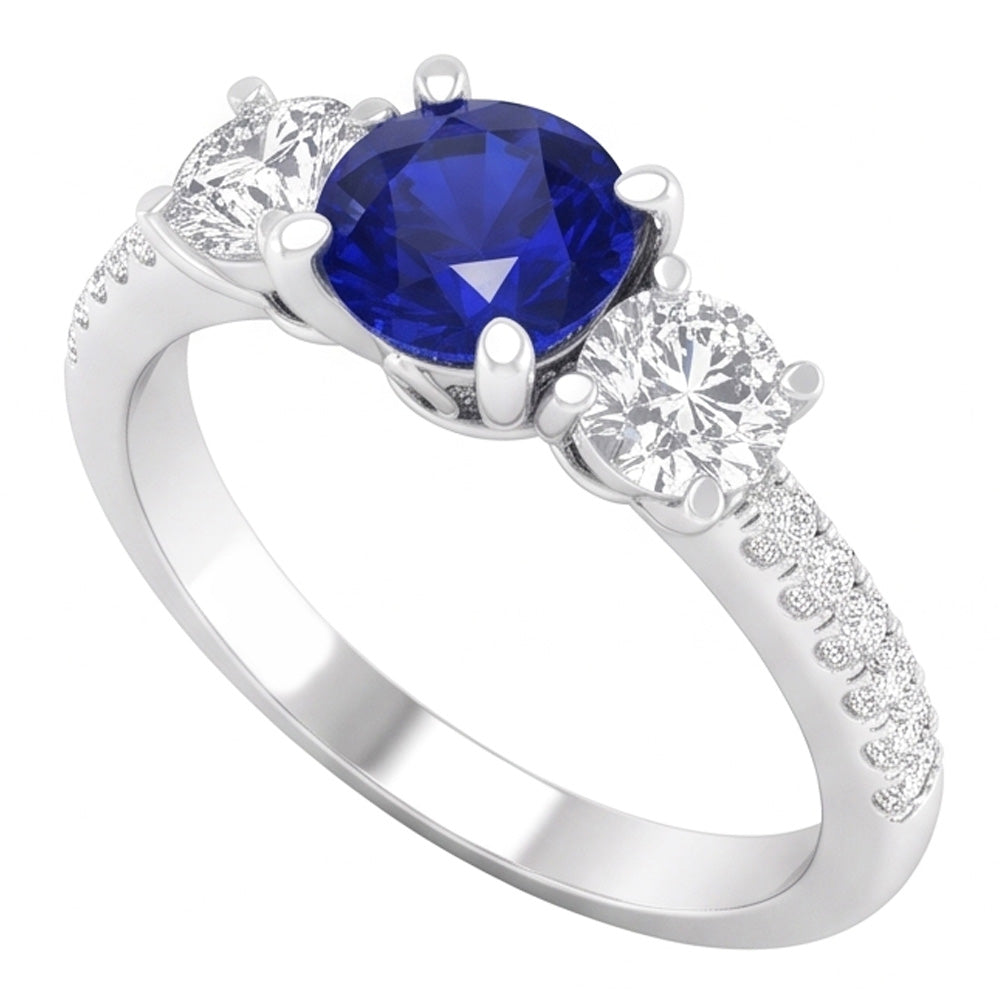 Anello di fidanzamento con 3 pietre stile diamante zaffiro rotondo 4.50 carati