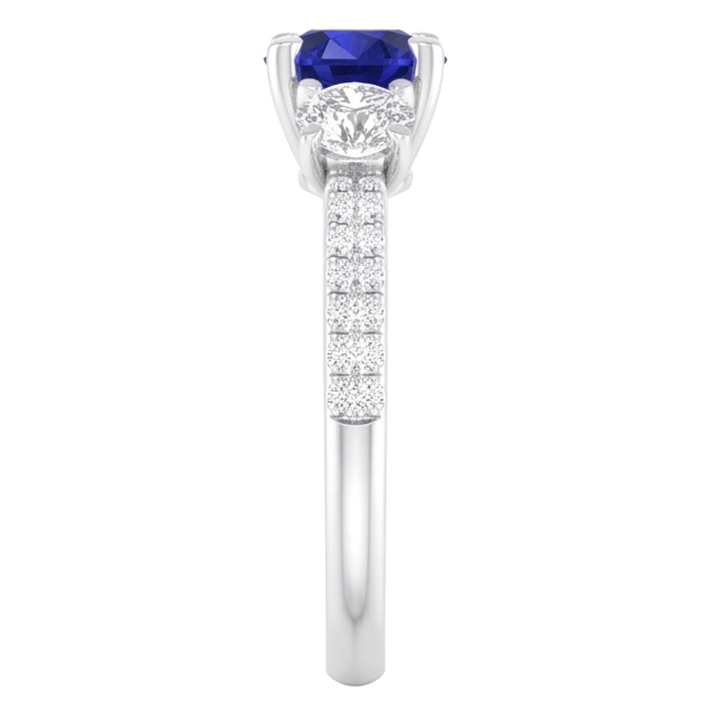 Anello di fidanzamento con 3 pietre stile diamante zaffiro rotondo 4.50 carati