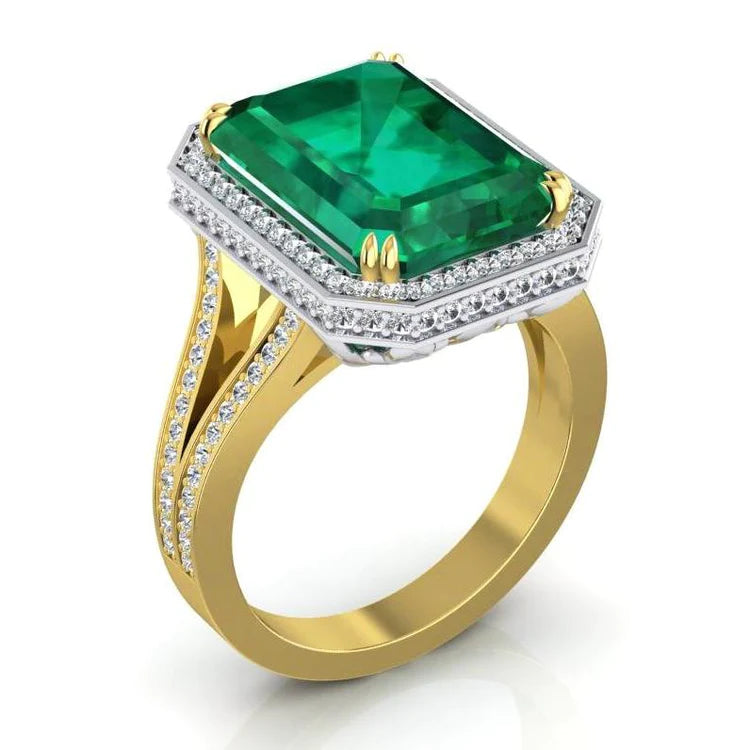  di fidanzamento con Verde smeraldo dello Zambia e diamante 11.50 carati bicolore 14K