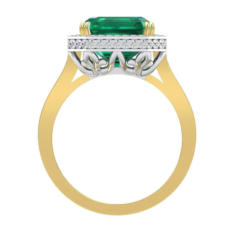  fidanzamento con Verde smeraldo dello Zambia e diamante 11.50 carati bicolore 14K