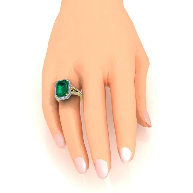 Anello di fidanzamento con Verde smeraldo dello Zambia e diamante 11.50 carati b 14K