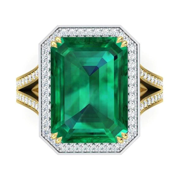 Anello di fidanzamento con Verde smeraldo dello Zambia e diamante 11.50 carati bicolore 14K