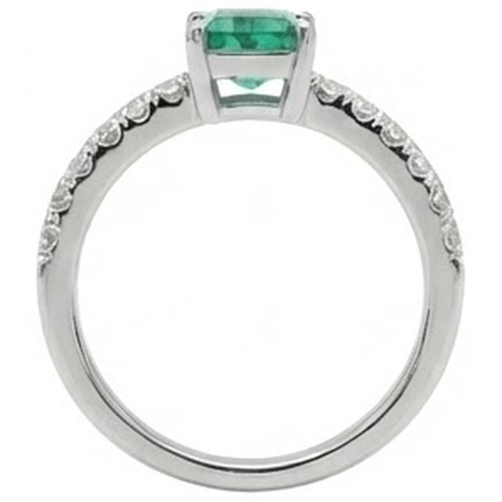 Anello di fidanzamento con Verde smeraldo e diamanti 2.80 carati in oro bianco 14K