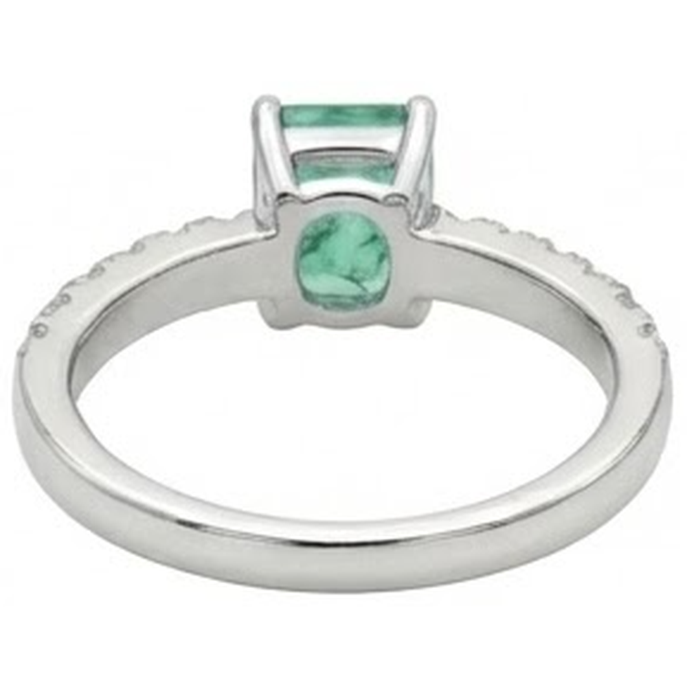 Anello di fidanzamento con Verde smeraldo e diamanti 2.80 carati in oro bianco 14K