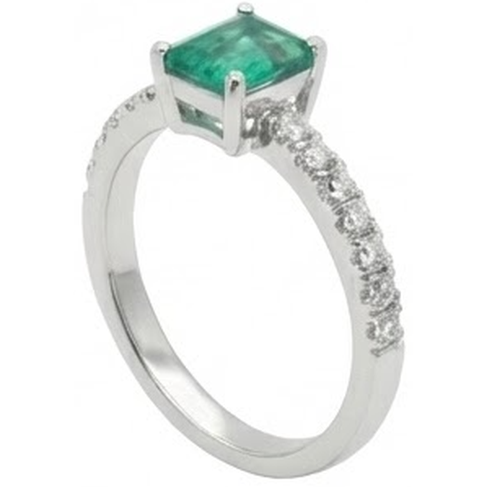 Anello di fidanzamento con Verde smeraldo e diamanti 2.80 carati in oro bianco 14K