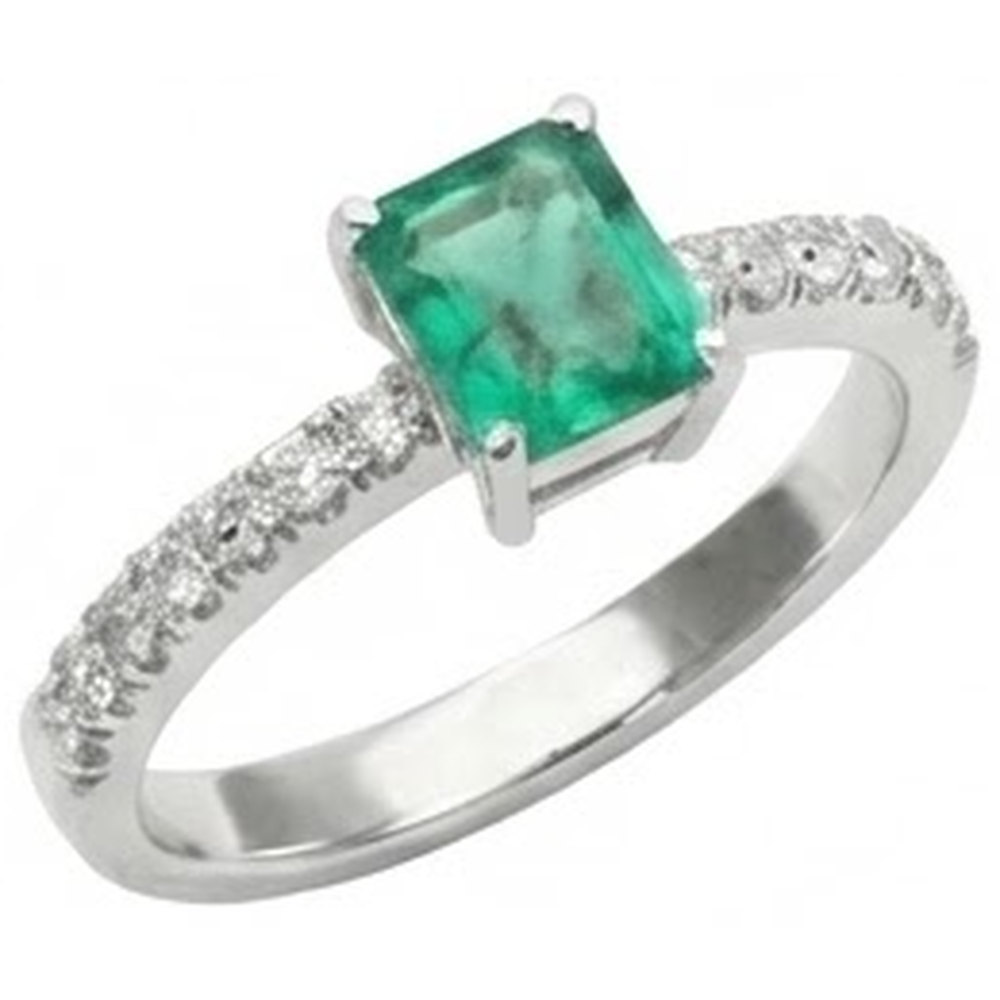 Anello di fidanzamento con Verde smeraldo e diamanti 2.80 carati in oro bianco 14K
