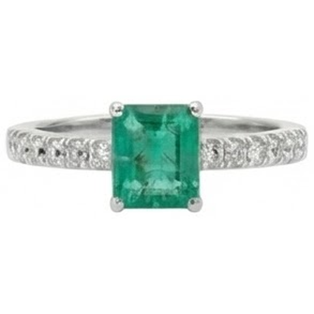 Anello di fidanzamento con Verde smeraldo e diamanti 2.80 carati in oro bianco 14K