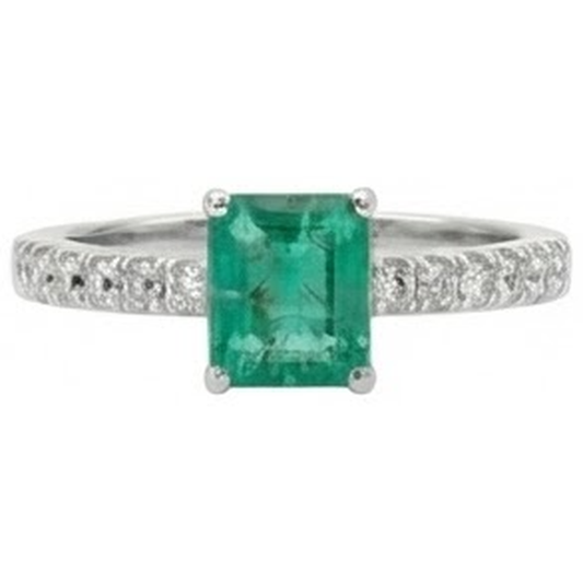 Anello di fidanzamento con Verde smeraldo e diamanti 2.80 carati in oro bianco 14K