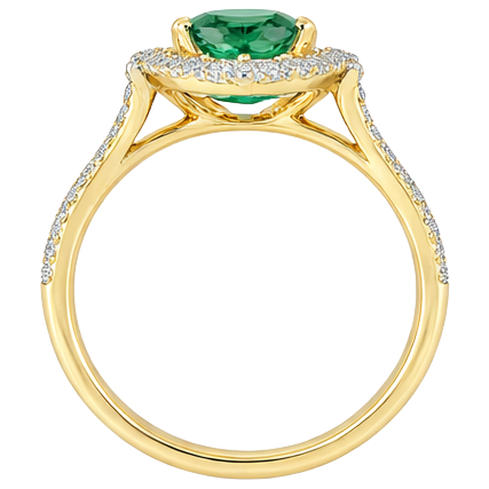 Anello di fidanzamento con Verde smeraldo e diamanti da 3.20 carati in oro giallo 14K