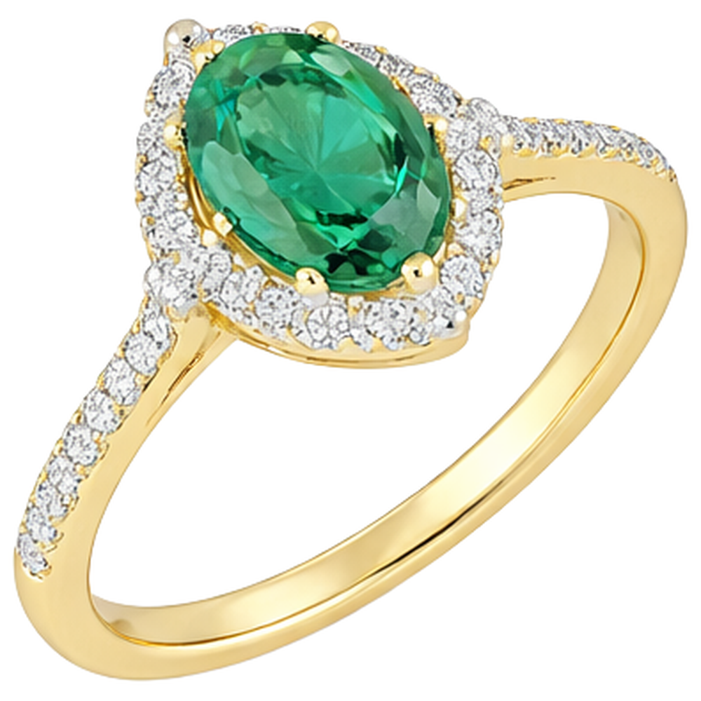 Anello di fidanzamento con Verde smeraldo e diamanti da 3.20 carati in oro giallo 14K