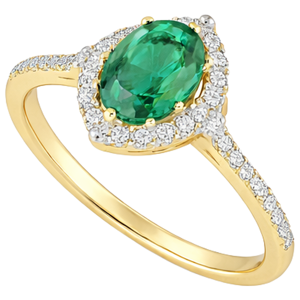 Anello di fidanzamento con Verde smeraldo e diamanti da 3.20 carati in oro giallo 14K
