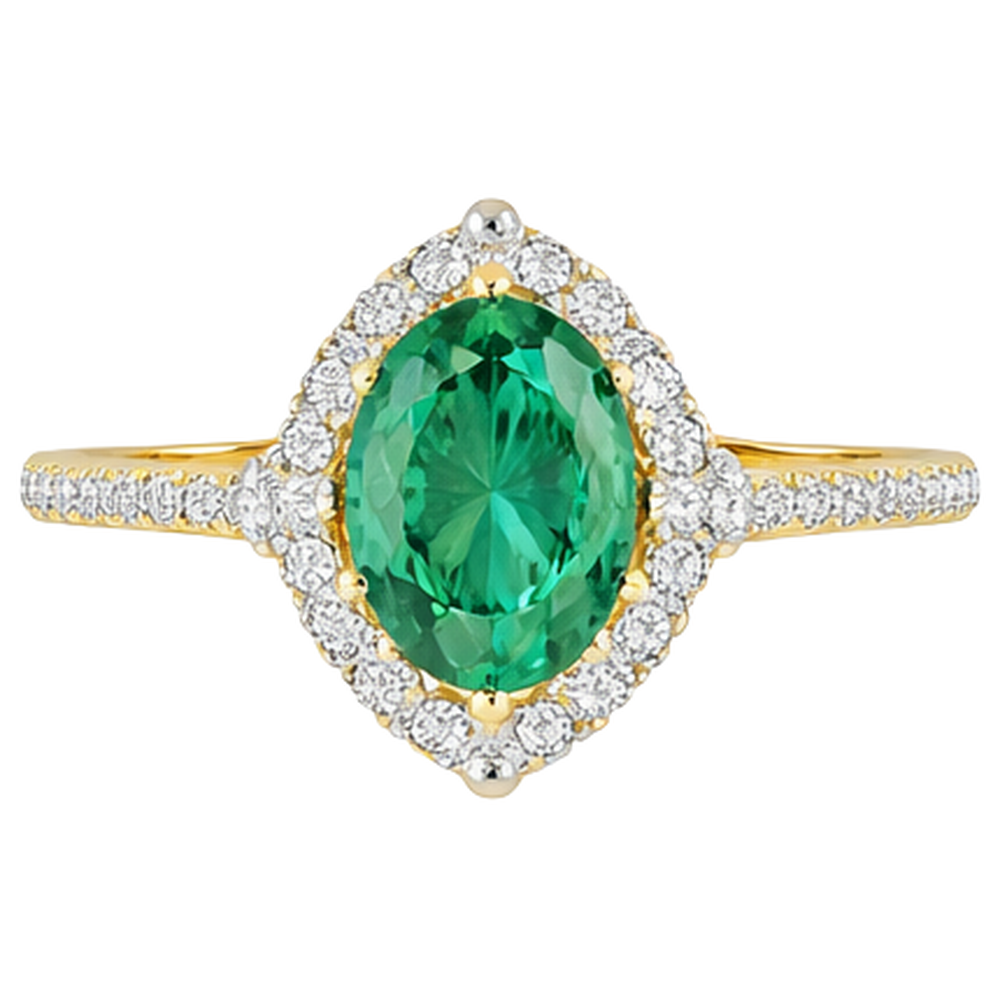 Anello di fidanzamento con Verde smeraldo e diamanti da 3.20 carati in oro giallo 14K