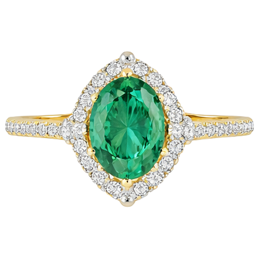 Anello di fidanzamento con Verde smeraldo e diamanti da 3.20 carati in oro giallo 14K
