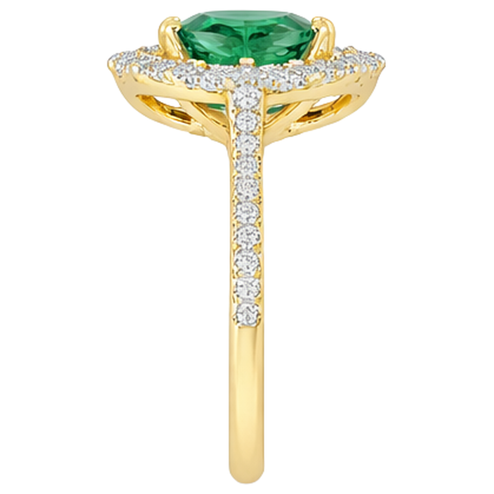 Anello di fidanzamento con Verde smeraldo e diamanti da 3.20 carati in oro giallo 14K