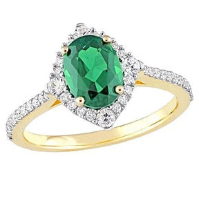 Anello di fidanzamento con Verde smeraldo e diamanti da 3.20 carati in oro giallo 14K