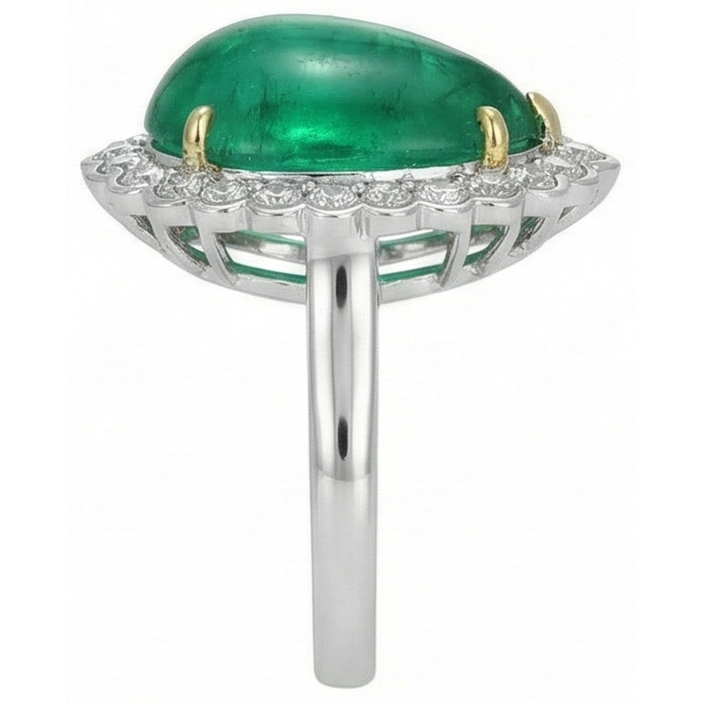 Anello di fidanzamento con Verde smeraldo taglio pera e diamante rotondo 7.75 carati