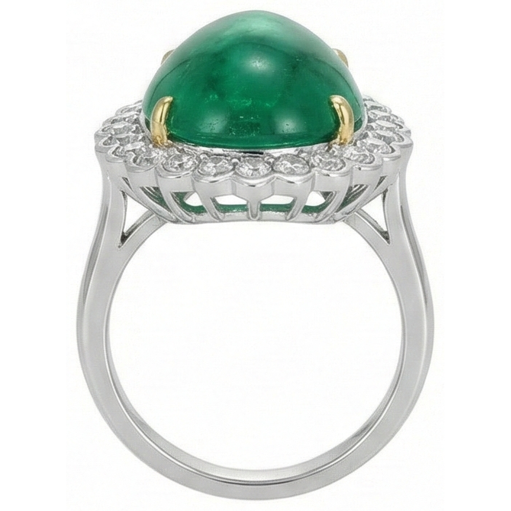 Anello di fidanzamento con Verde smeraldo taglio pera e diamante rotondo 7.75 carati
