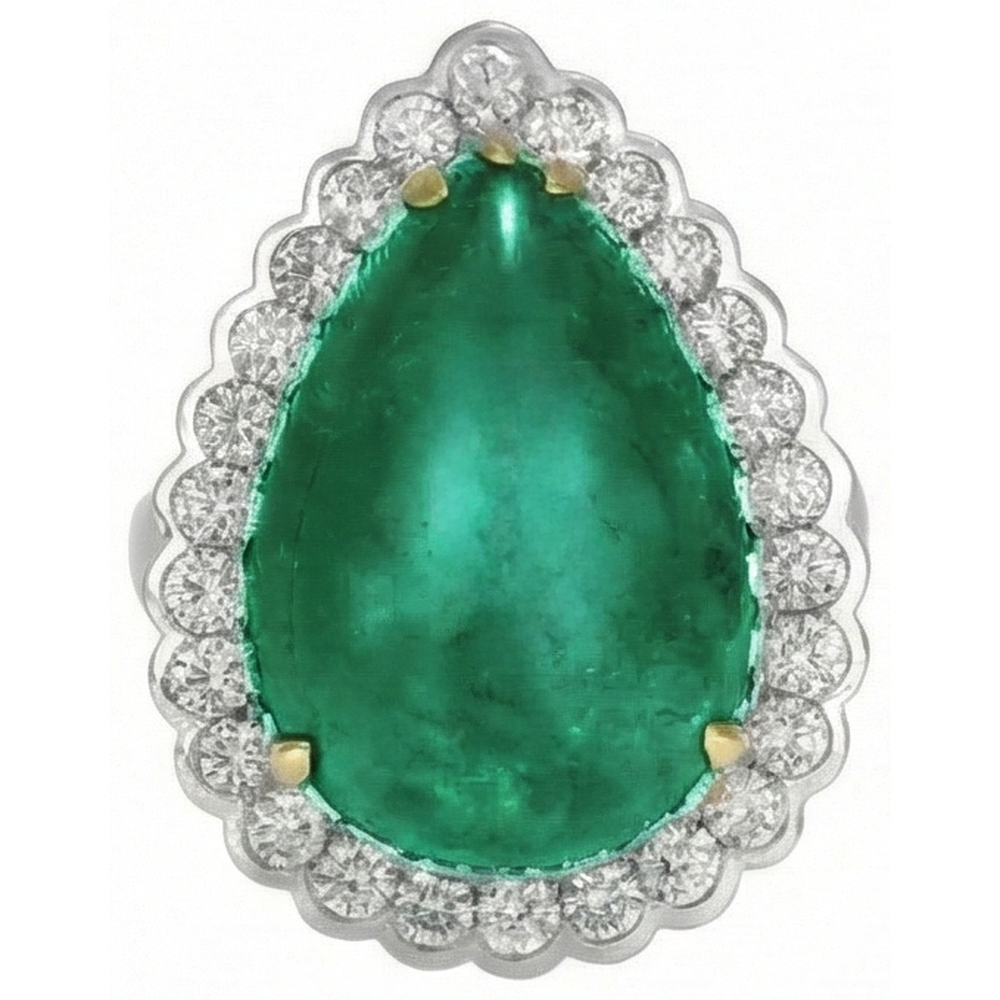 Anello di fidanzamento con Verde smeraldo taglio pera e diamante rotondo 7.75 carati