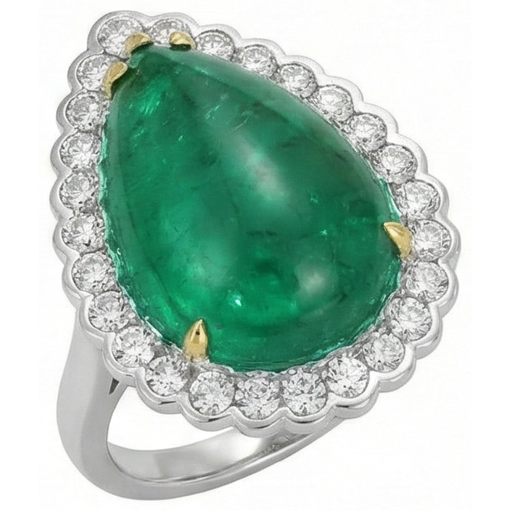 Anello di fidanzamento con Verde smeraldo taglio pera e diamante rotondo 7.75 carati