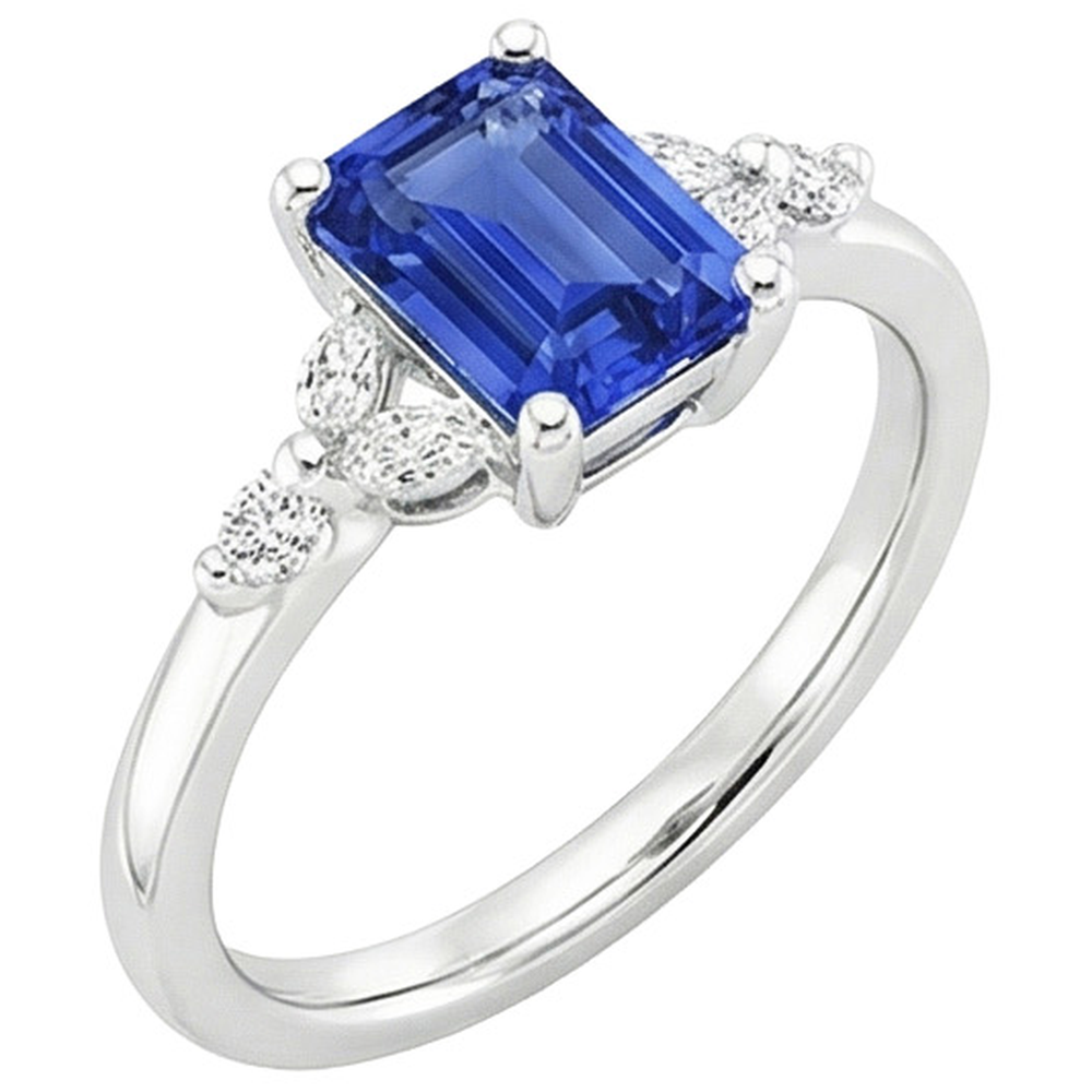 Anello di fidanzamento con accenti di zaffiro blu smeraldo e diamante 4 carati