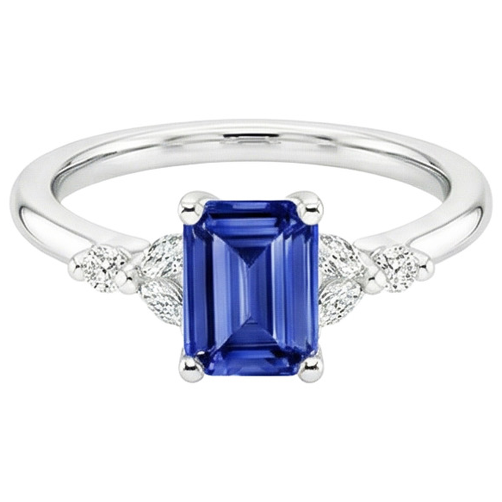 Anello di fidanzamento con accenti di zaffiro blu smeraldo e diamante 4 carati