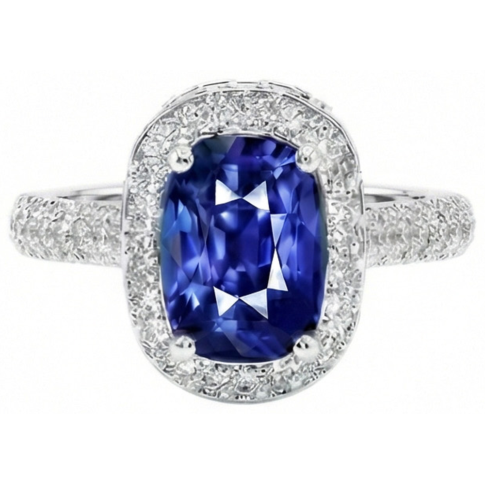 Anello di fidanzamento con alone ovale zaffiro dello Sri Lanka e diamante 9 carati Nuovo
