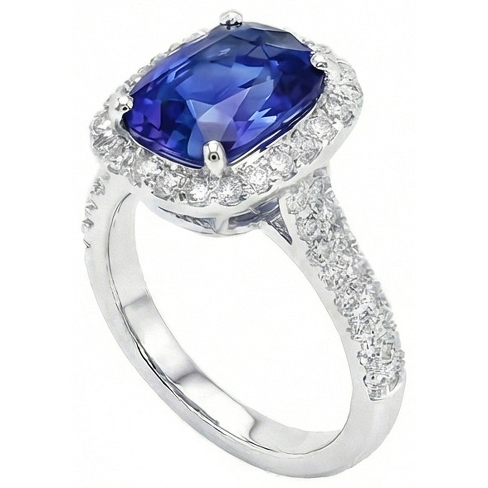 Anello di fidanzamento con alone ovale zaffiro dello Sri Lanka e diamante 9 carati Nuovo