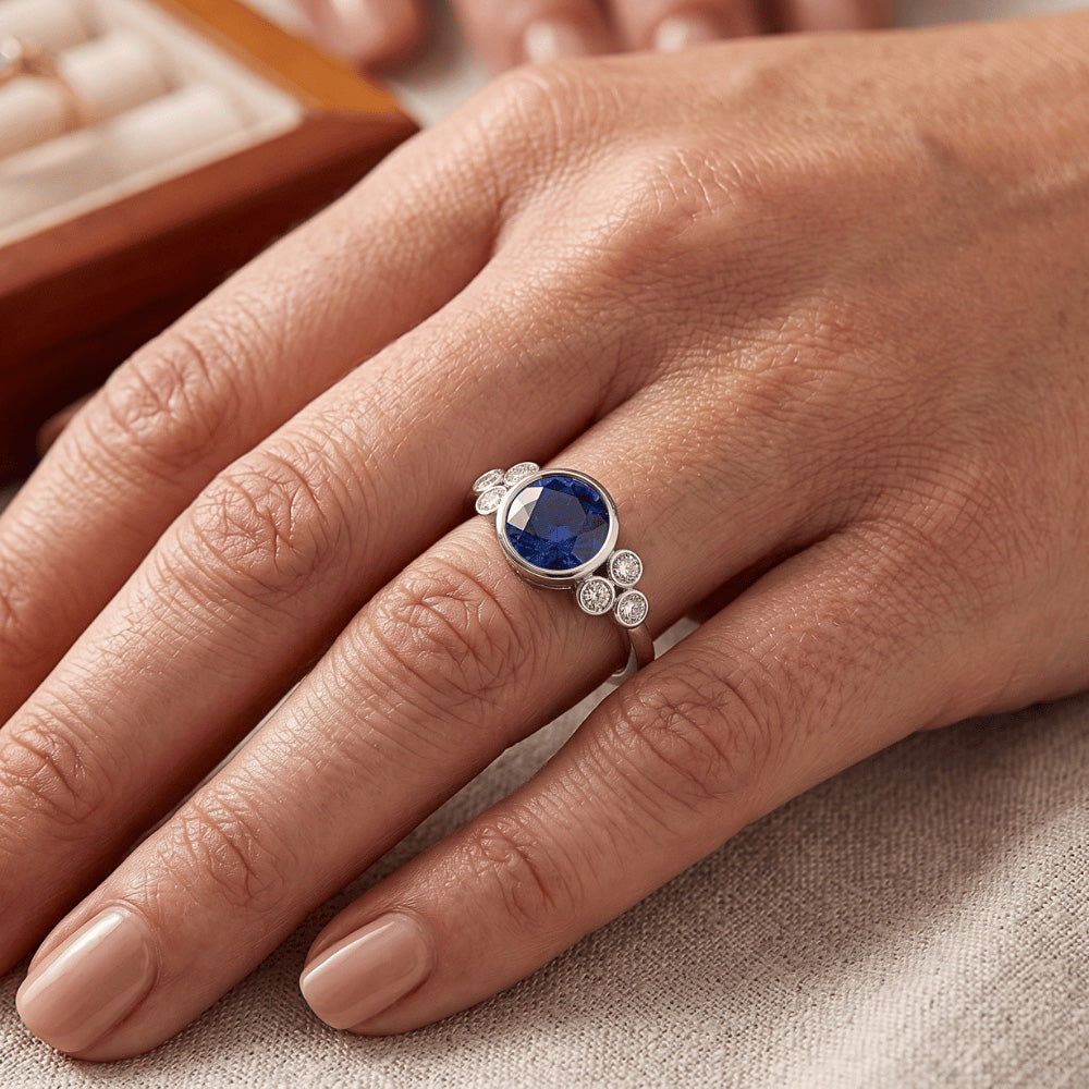 Anello di fidanzamento con castone in oro con zaffiro di Ceylon e diamante 1.75 carati