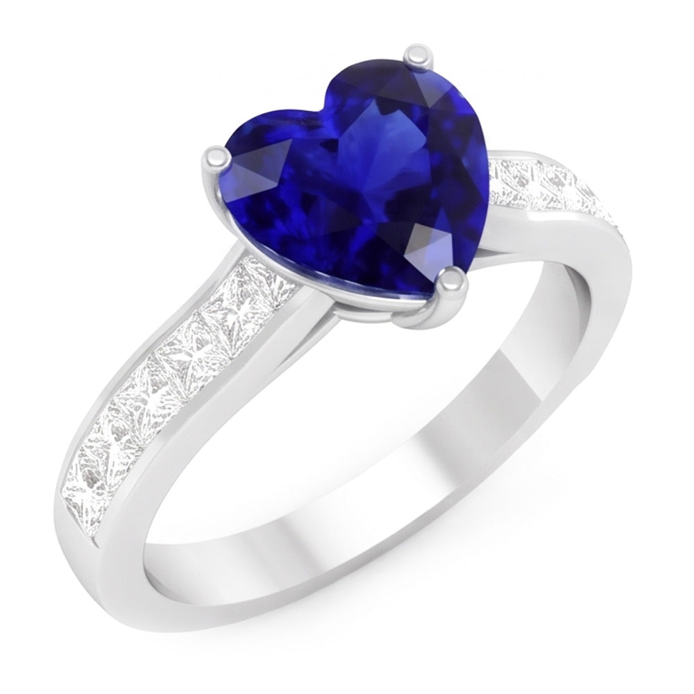 Anello di fidanzamento con cuore in zaffiro blu gioielli con pietre preziose Oro 4.50 carati