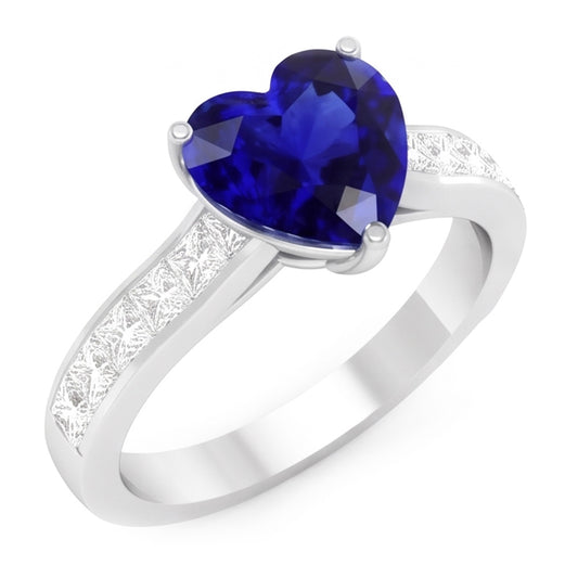 Anello di fidanzamento con cuore in zaffiro blu gioielli con pietre preziose Oro 4.50 carati