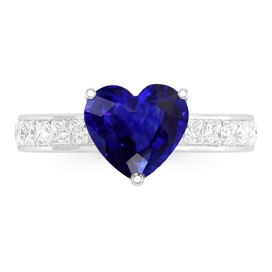 Anello di fidanzamento con cuore in zaffiro blu gioielli con pietre preziose Oro 4.50 carati