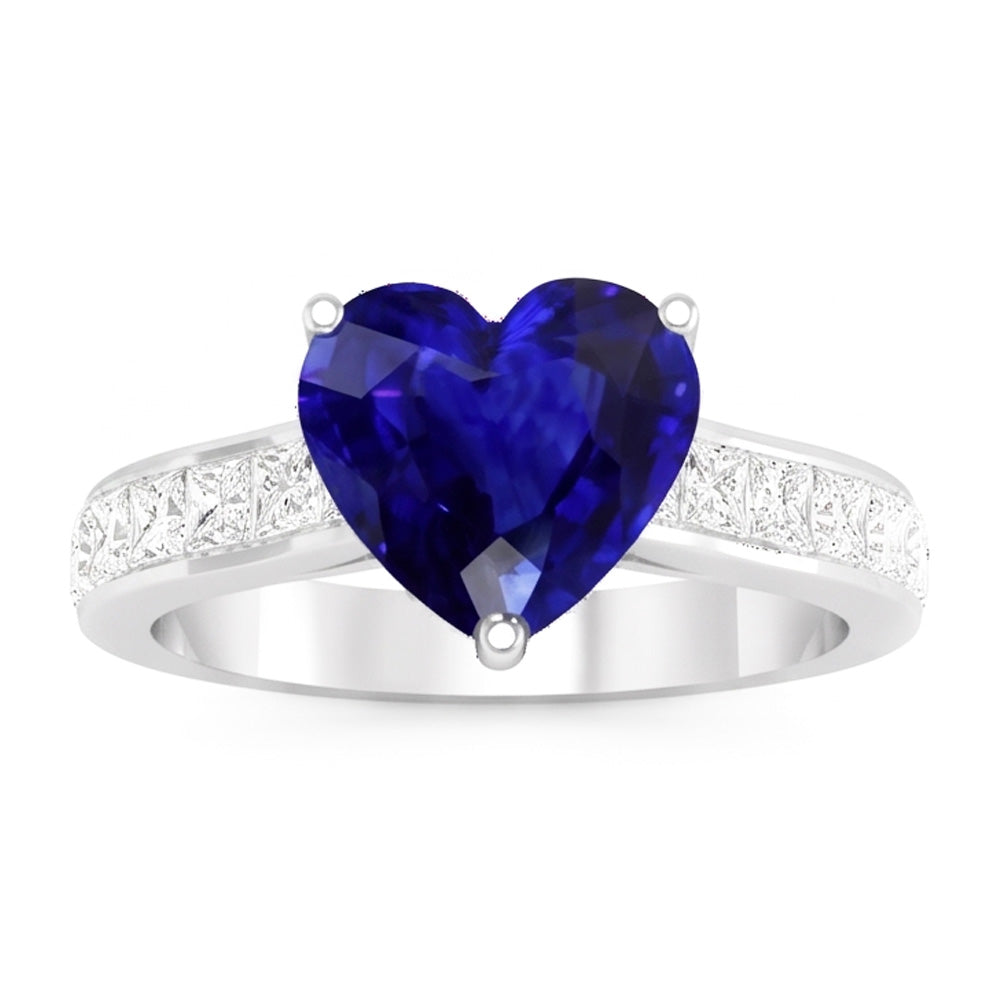 Anello di fidanzamento con cuore in zaffiro blu gioielli con pietre preziose Oro 4.50 carati