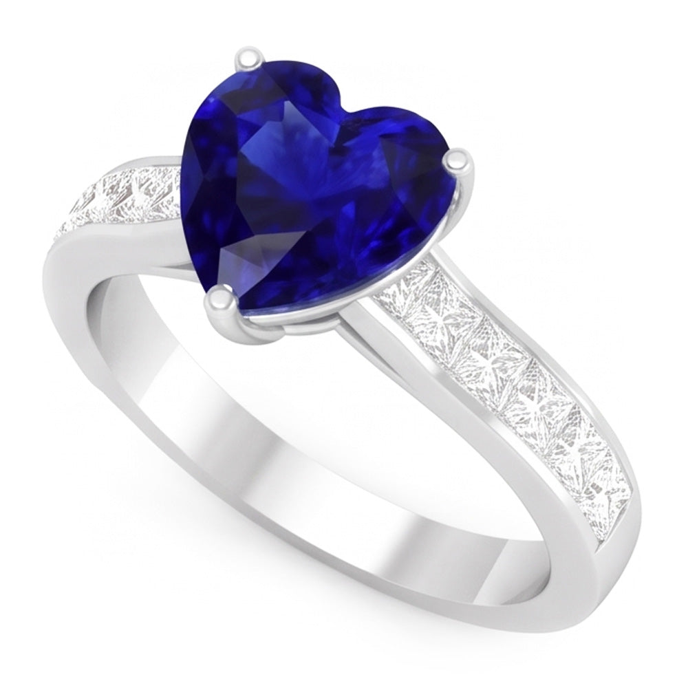 Anello di fidanzamento con cuore in zaffiro blu gioielli con pietre preziose Oro 4.50 carati
