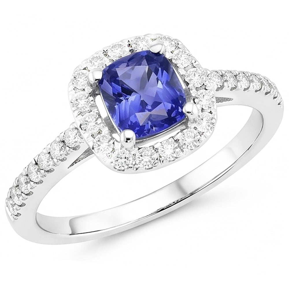Anello di fidanzamento con cuscino aureola con zaffiro 2.50 carati di diamanti in oro 14K