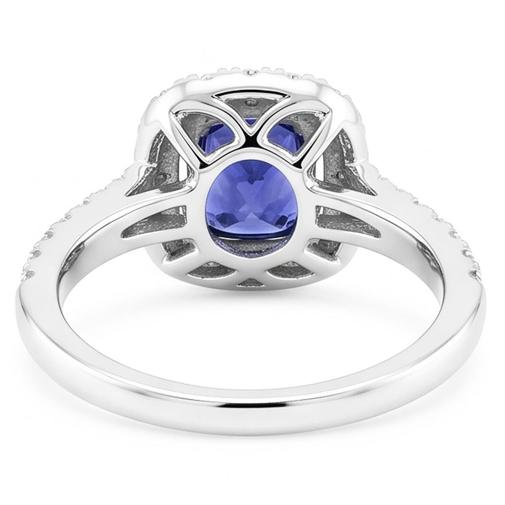 Anello di fidanzamento con cuscino aureola con zaffiro 2.50 carati di diamanti in oro 14K