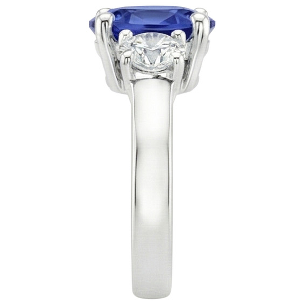 Anello di fidanzamento con diamante 3 pietre zaffiro blu ovale 2.50 carati