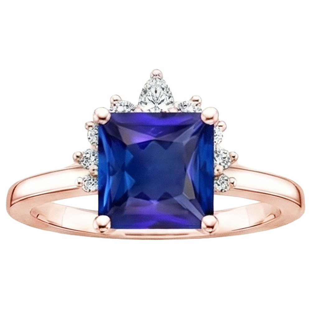 vero princess zaffiro 5.50carati anello su bianco